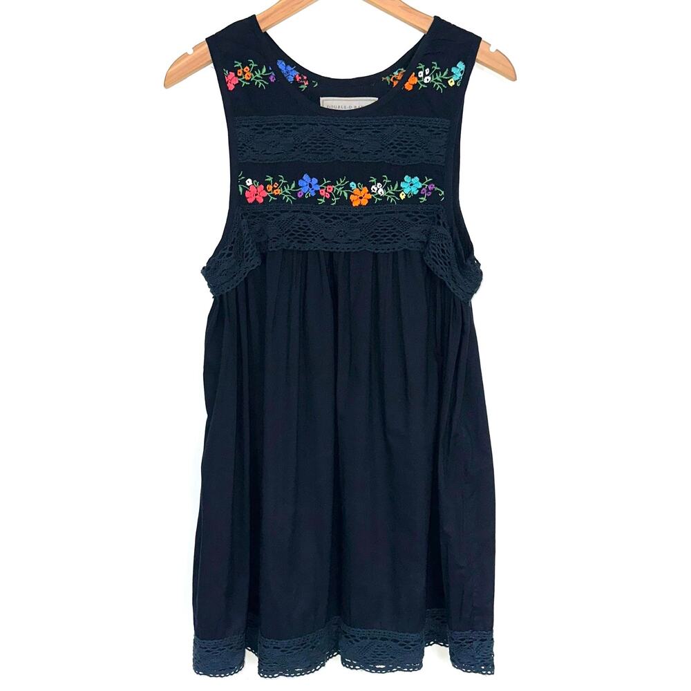 Double D Ranch Embroidered Floral Crochet Ruffle Sleeveless Mini Dress Size XL